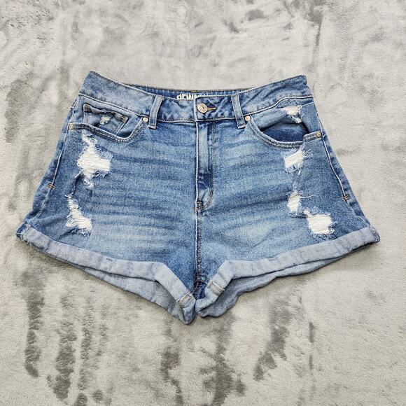 Rewash Jean Shorts Womens 11/30 Blue Super High Rise Mom Cuffed Distressed - Picture 1 of 13